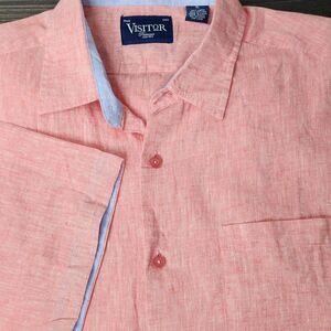 Visitor Men's Linen‎ Blend Short Sleeve Size XL Vintage Wash Orange/ Light Blue